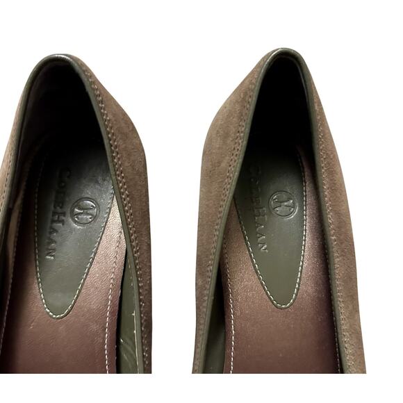 Cole Haan Brown Suede Chain Pumps 8B – Classic Square Toe Kitten Heels Workwear - Picture 2 of 8